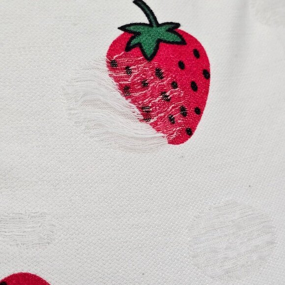 Shein ✦ Strawberry Print Halter Crop Top ✦ Tie-Back Cotton Blend White/Red M - Picture 6 of 11